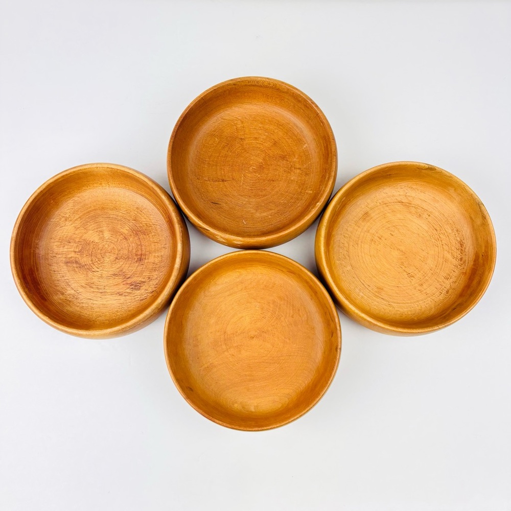 Set of 4 Vintage Baribocraft Baribo-Maid Canada Wooden Salad Bowls - Pre-Owned